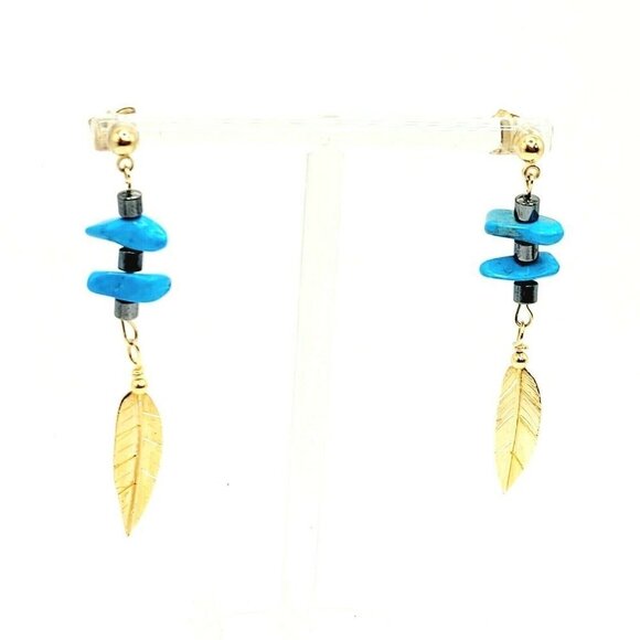 Artisan Native American Style Earrings Sleeping Beauty Turquoise Hematite - Picture 2 of 5